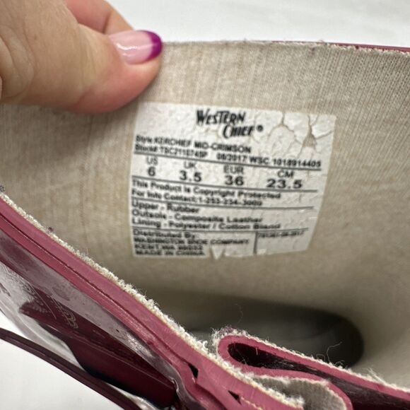 Women’s SIZE 6 Western Chief KERCHIEF Mid-CRIMSON Calf Rain Boots - Picture 8 of 10